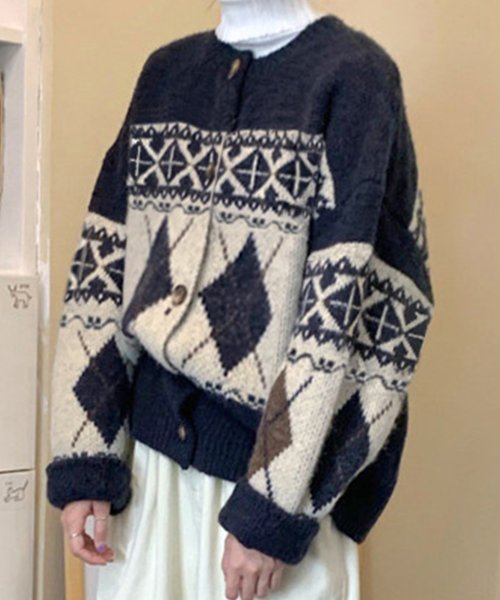セール レディース ノルディック柄 アーガイル柄ニットカーディガン テディショップ Teddyshop Magaseek