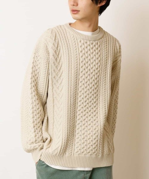 2点set 洗濯機で洗える カットソー付きアラン編みクルーネックニット アー ヴェ ヴェメンズ A V V Men Magaseek