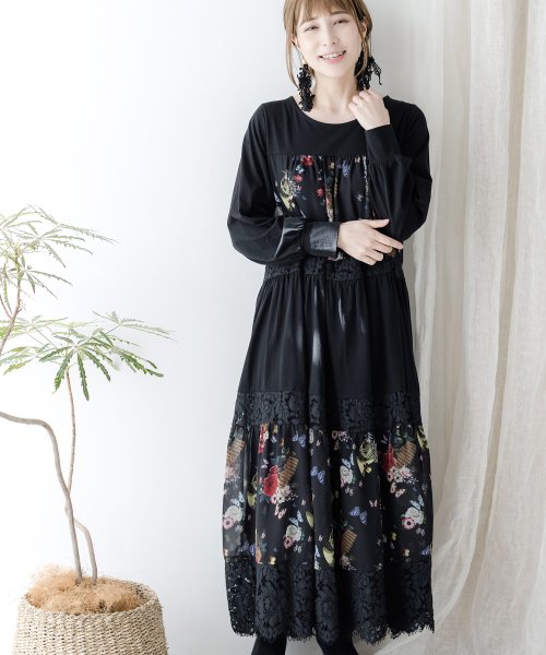 完璧 花楽器柄切替ワンピース ワンピース ドレス Backtohealthwoodbury Com