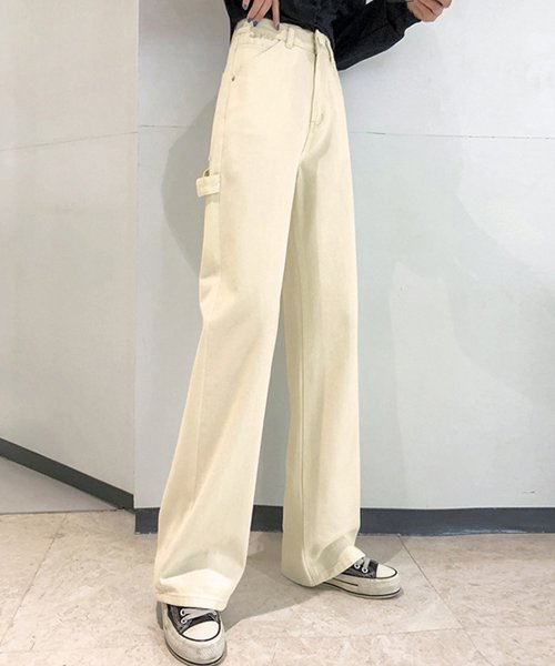 セール レディース マニッシュストレートハイウエストデニムワイドパンツ テディショップ Teddyshop Magaseek