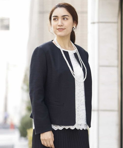 セール】【大きいサイズ/19号まであり】ストレッチツイードノーカラー  