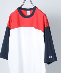 SHIPS any MEN(シップス　エニィ　メン)/【SHIPS any別注】Champion: COTTON USA オーバーサイズ フットボール 五分袖 Tシャツ/ネイビー