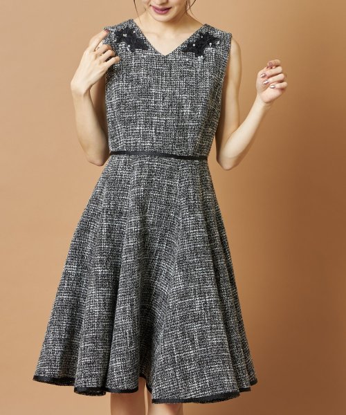 パールビジュー付きフラワー刺繍入りツイードノースリーブワンピース トッコクローゼット Tocco Closet Magaseek
