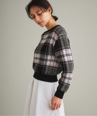 チェックニットトップ