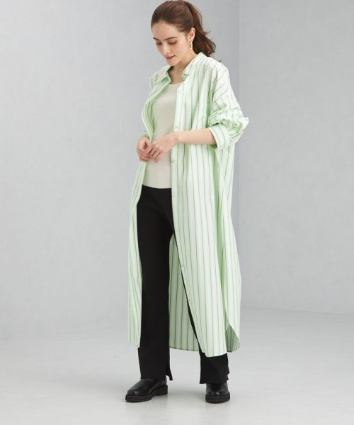 セール タック スリーブ シャツ ワンピース ストライプ グリーンレーベルリラクシング Green Label Relaxing Magaseek