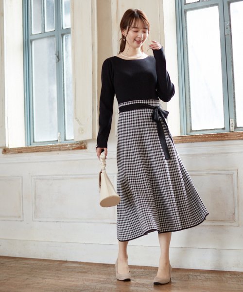 セール ハイウエストギンガムニットワンピース プロポーション ボディドレッシング Proportion Body Dressing Magaseek