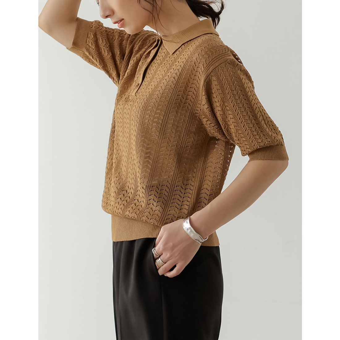 セール】[2022S/S COLLECTION]コットンライクメッシュニットポロシャツ