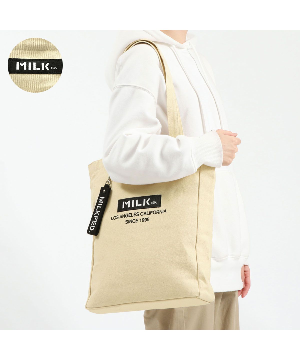 ミルクフェド トートバッグ MILKFED. BAR AND UNDERLOGO SQUARE TOTE