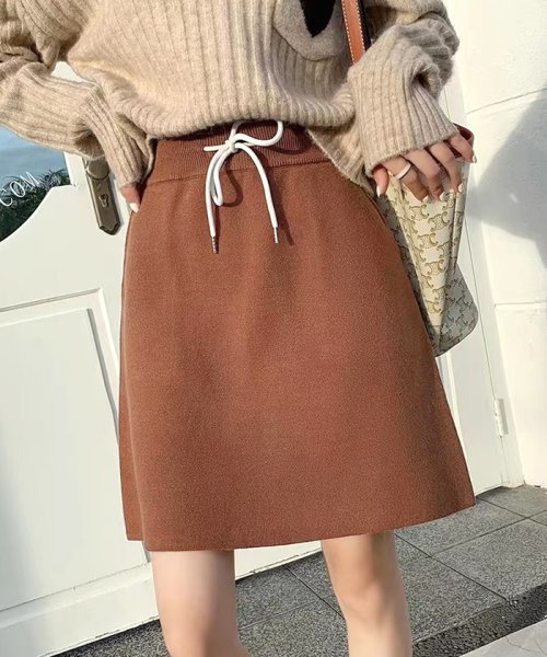 ニット ニットスカート 台形スカート 台形ミニスカート ミニスカート ボトム 韓国 ファッション 台形ニットミニスカート フューティアランド Futier Land Magaseek