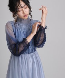 PourVous(プールヴー)/グラデーションチュールワンピース 結婚式 パーティードレス/ブルー