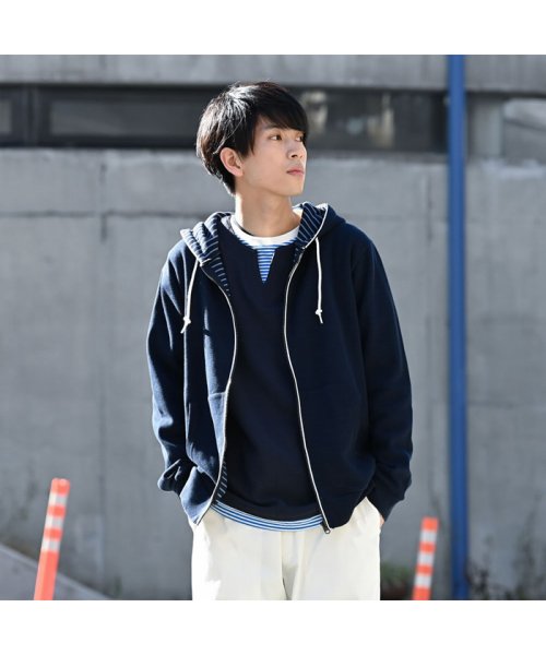 Navy ネイビー オーガニックコットン 裏ボーダーパーカー Mh fw マックハウス メンズ Mac House Men Magaseek