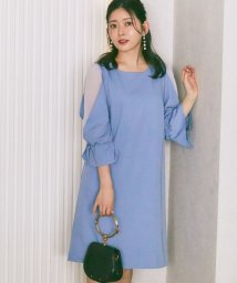 tocco closet(トッコクローゼット)/袖口りぼん付きシフォンスリーブ切り替えワンピース/GRAYSH BLUE