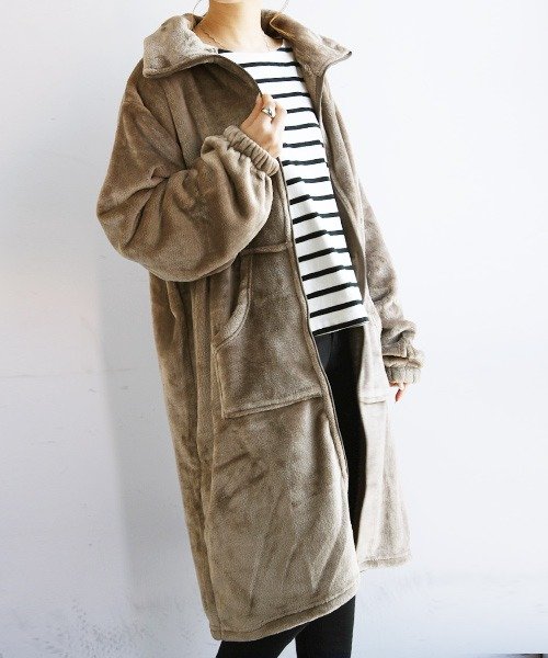 セール ルームウェア 冬 レディース ニューマイヤー指穴ジップアップブランケットローブ F 部屋着 あったか 防寒 ロング丈 ゆったり 長袖 秋冬 冬服 チャコール ア アンドイット And It Magaseek