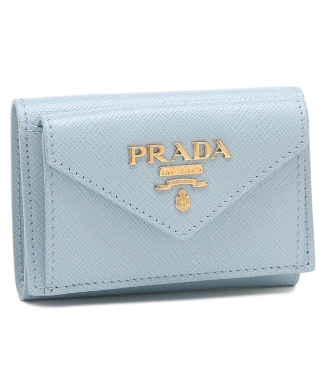 プラダ PRADA 三つ折り財布 サフィアーノ ブルー ライトブルー 水色
