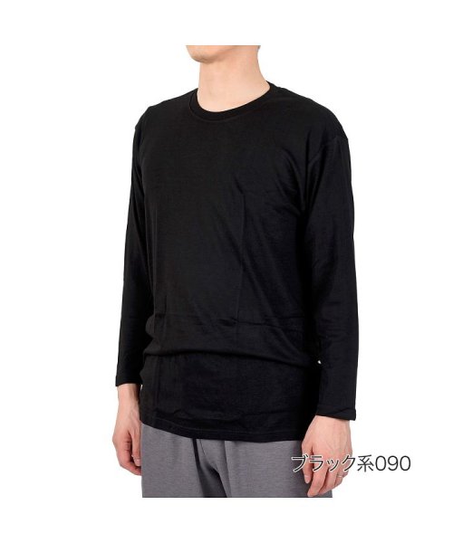 fukuske(フクスケ)/福助 公式 Tシャツ メンズ fukuske FUN クルーネック 吸湿発熱 長袖 454p0112<br>Mサイズ Lサイズ ブラック ホワイト 男性 紳士 /ブラック