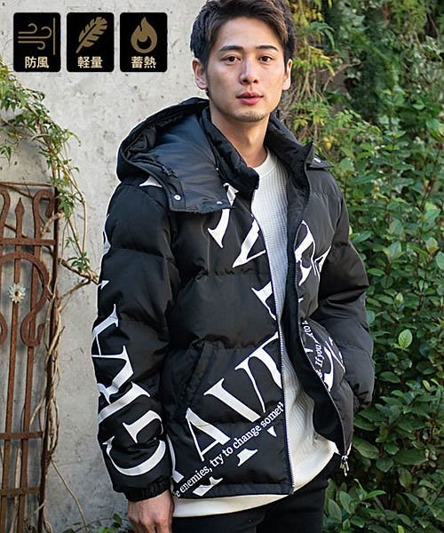 Cavaria 中綿ジャケット アウター メンズ ブルゾン フード付き ブランド プリント 防風 ダウン ブルゾン 軽量 軽い 防寒 スポーツ カジュアル 秋 キャバリア Cavaria Magaseek
