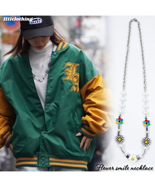 ネックレス メンズ ネックレス レディース アクセサリー フラワー スマイル ネックレス ユニセックス 男女兼用 フリーサイズ ニコちゃん デイジー 花 パール ワンフォークロージング 1111clothing Magaseek