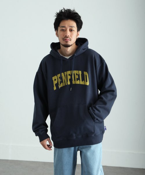 ZIP FIVE(ジップファイブ)/PENFIELD/ルーズシルエット裏起毛ヘビーウェイトプリントプルオーバーパーカー/ネイビー