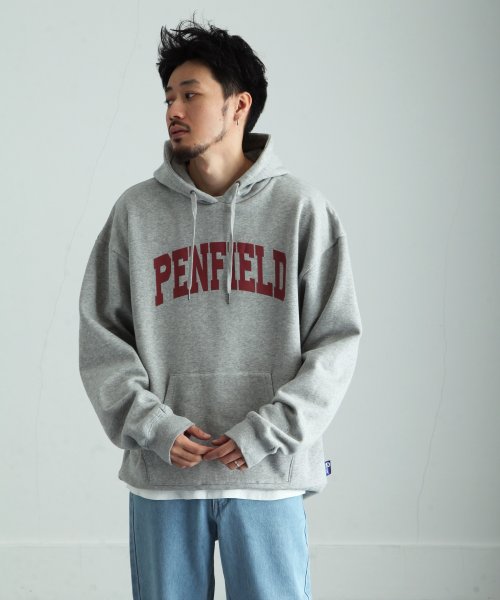 ZIP FIVE(ジップファイブ)/PENFIELD/ルーズシルエット裏起毛ヘビーウェイトプリントプルオーバーパーカー/グレー