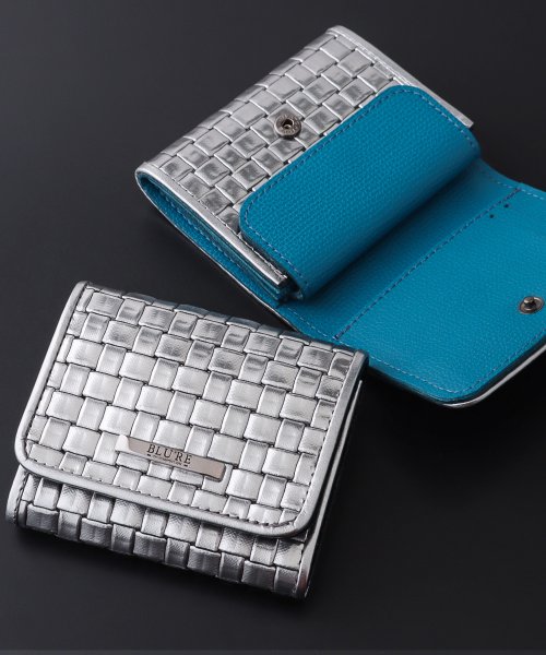 Blu're(ブルーレ)/BLU'RE ブルーレ 財布 メンズ 二つ折り 本革 イタリアンレザー メタラックスメッシュ コンパクト 二つ折り財布 日本製 BLU－7002/ブルー