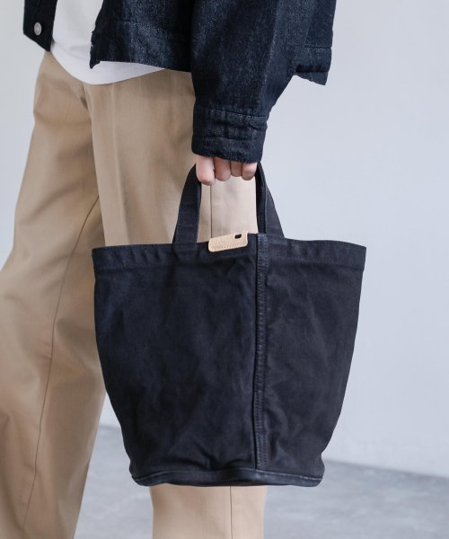 丸バケツトートバッグ メンズ レディース 日本製 キャンバス 帆布 反応染 丸底 シンプル カジュアル お弁当 お出かけ エコバッグ 国産 栃木レザー 本革 ギ ロッキーモンロー Rocky Monroe Magaseek