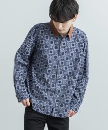 Rocky Monroe(ロッキーモンロー)/カジュアルシャツ 柄シャツ メンズ レディース 長袖 レギュラーカラー コーデュロイ 切替 総柄 バンダナ カモフラ チェック シンプル アメカジ ストリート /ネイビー