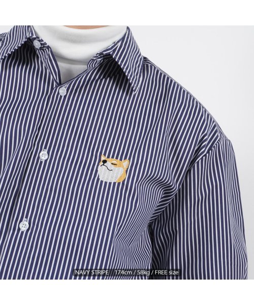 セール シャツ メンズ 長袖シャツ レディース ビッグシルエット 柴犬 ワンポイント刺繍 オーバーシャツ オーバーサイズ トップス 長袖 犬柄 刺繍 ワンポイント 大き ワンフォークロージング 1111clothing Magaseek