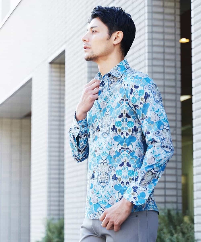新品 メンズ シャツ リバティ リバティプリント ドレスシャツ 柄シャツ ヘンドリックス ブルー系 綿100 大人 セレブ ラグジュアリー 30代 40代 50代 60代 70代 プレゼント 父 お父さん おじいちゃん イケおじ 誕生日 送料無料 18 Off Bebakpost Com