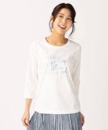 Leilian PLUS HOUSE(レリアンプラスハウス)/七分袖ロゴTシャツ/ライトグリーン