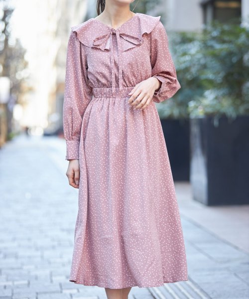 トッコクローゼット Tocco Closet りぼん付きフリルカラードットワンピース Magaseek