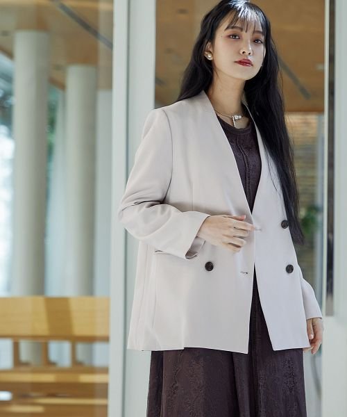 パーティー ジャケット ダブルボタン ノーカラー ボレロ 結婚式 お呼ばれ ミドル丈 ショート丈 ワンピース オケージョン ドレス ハンサムライク 無地 体型カ ニアナ Niana Magaseek