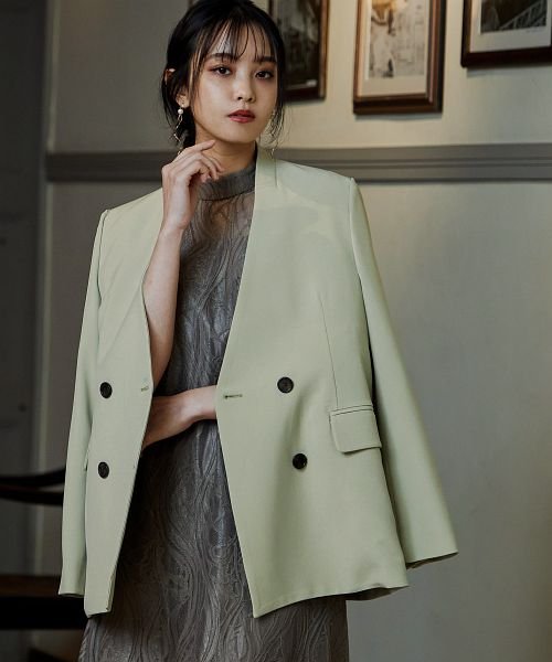 パーティー ジャケット ダブルボタン ノーカラー ボレロ 結婚式 お呼ばれ ミドル丈 ショート丈 ワンピース オケージョン ドレス ハンサムライク 無地 体型カ ニアナ Niana Magaseek