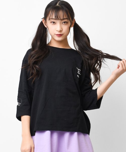 RiCO SUCRE(リコ シュクレ)/チェリーチュール七分袖Tシャツ/ブラック