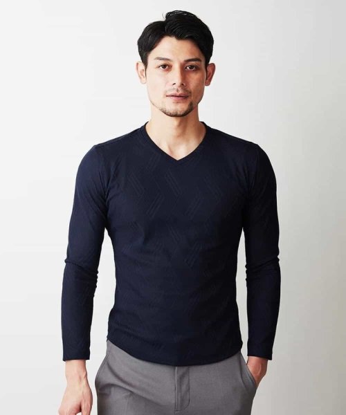 MICHEL KLEIN HOMME(ミッシェルクランオム)/オリジナル柄カットソー/ネイビー（57）