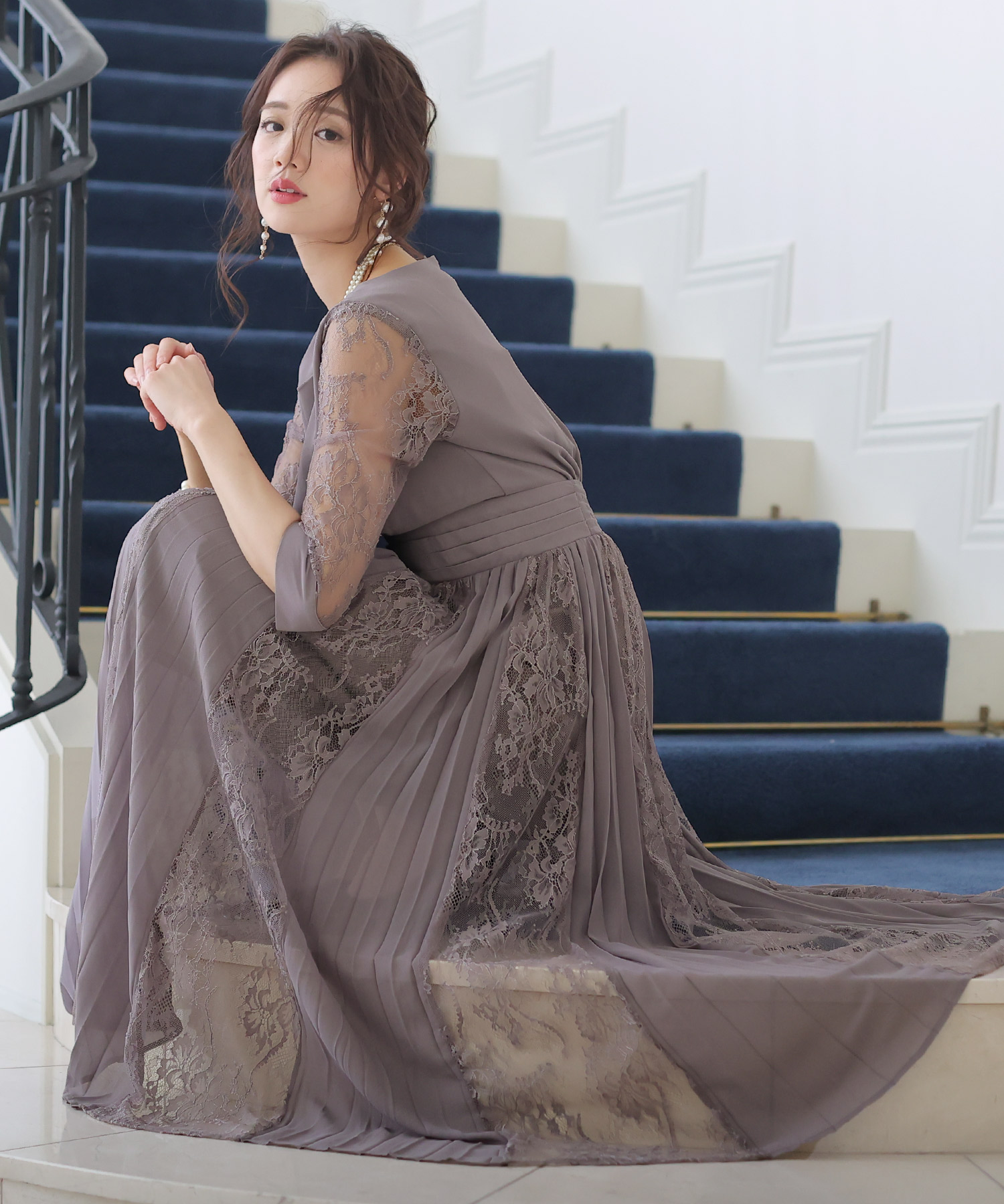 ADORE】花柄レース Aラインワンピース バックリボン 結婚式 38-