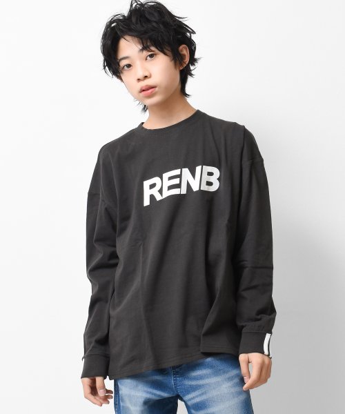 RAT EFFECT(ラット エフェクト)/RENBプリントライン袖リブロングTシャツ/チャコールグレー