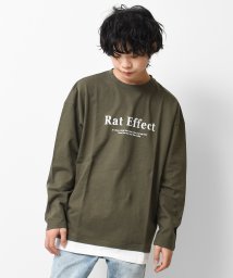 RAT EFFECT(ラット エフェクト)/裾レイヤードロゴプリントロングTシャツ/カーキ
