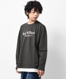 RAT EFFECT(ラット エフェクト)/裾レイヤードロゴプリントロングTシャツ/チャコールグレー