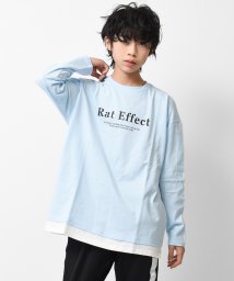 RAT EFFECT(ラット エフェクト)/裾レイヤードロゴプリントロングTシャツ/サックス