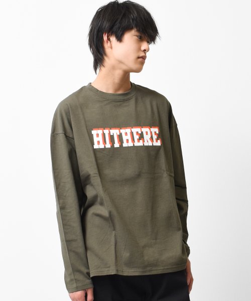 RAT EFFECT(ラット エフェクト)/HITHEREロゴプリントロングTシャツ/カーキ