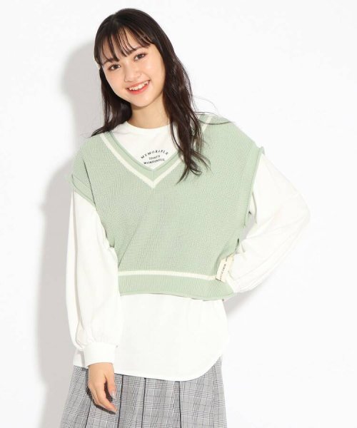 セール 洗える 春ニットベスト トップスセット ピンク ラテ Pink Latte Magaseek