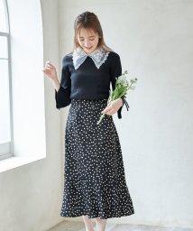 tocco closet(トッコクローゼット)/マルチに使えるフレンチ感♪フロント飾り釦付きドット柄バックレースアップマーメイドスカート/BLACK