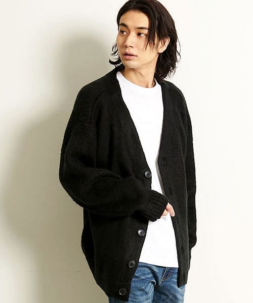 セール Cavaria モヘアタッチvネックビッグカーディガン メンズ ブランド 大きいサイズ ビッグシルエット オーバーサイズ ゆったり 春 Vネック ブラック レッ キャバリア Cavaria Magaseek