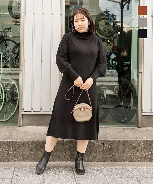タートルネックaラインニットワンピース クレット 大きいサイズ Clette Magaseek タートルネックaラインニットワンピース クレット 大きいサイズ Clette Magaseek