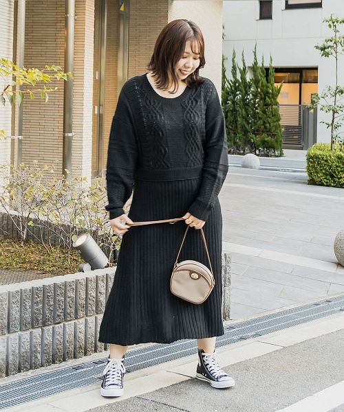 アランケーブル編みニットワンピース クレット 大きいサイズ Clette Magaseek