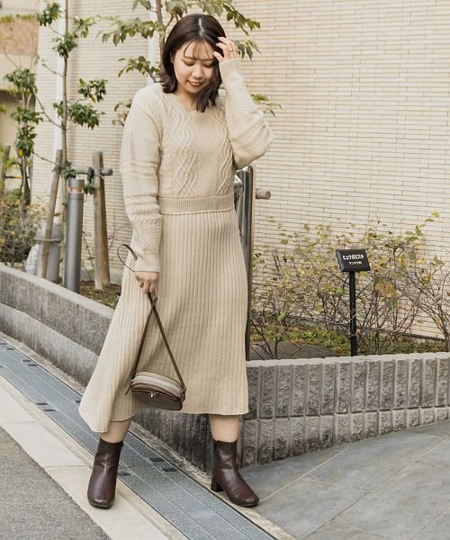 アランケーブル編みニットワンピース クレット 大きいサイズ Clette Magaseek