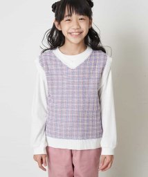 a.v.v(KID'S)(アー・ヴェ・ヴェキッズ)/[160]【洗濯機で洗える】Vネックニットベスト&長袖Ｔシャツ2点セット/ピンク