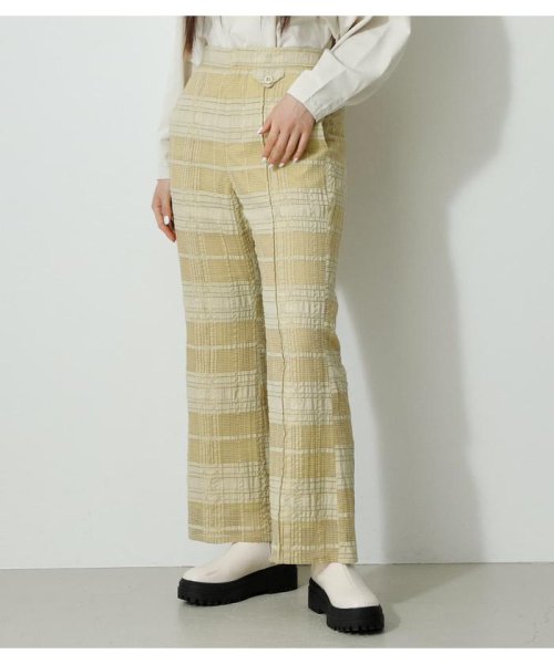 AZUL by moussy(アズールバイマウジー)/SHEER CHECK PANTS/L/YEL1