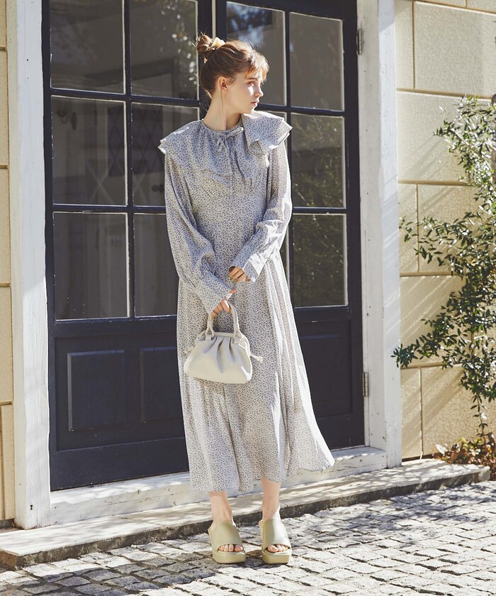 激安通販 花柄ケープカラーワンピース ワンピース ドレス