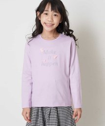 a.v.v(KID'S)(アー・ヴェ・ヴェキッズ)/[100－130]【キレイ長持ち】モチーフ付きロゴプリント長袖Tシャツ/ピンク